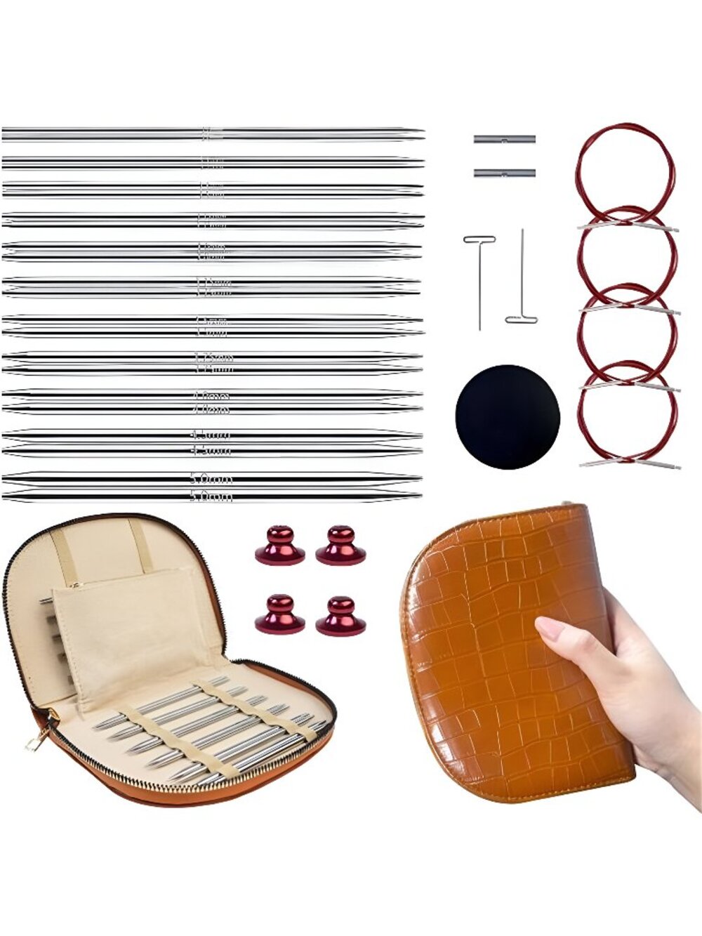 Circular Knitting Needles Set with Bag, 11 Pair Interchangeable